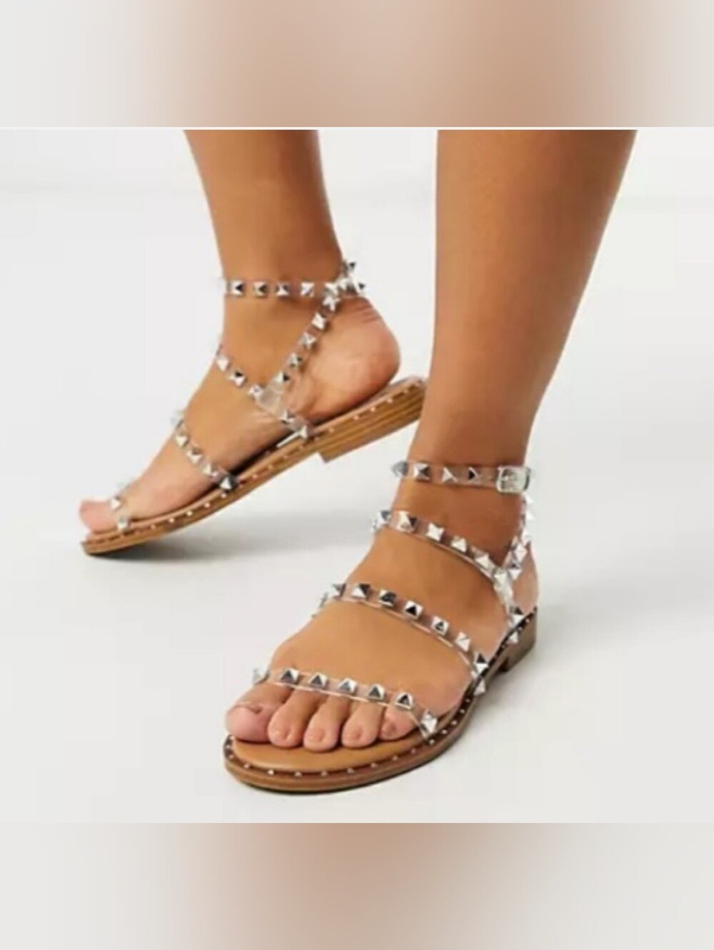 Steve Madden "Travel" Clear Studded Gladiator Sandals - Size 7